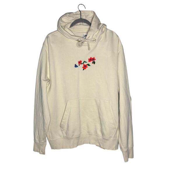 Nike Embroidered Flowers Hooded Sweatshirt Cream White Orange Size XL - Picture 1 of 6